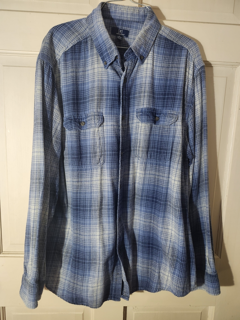 George Blue and White Plaid Button-Up Shirt